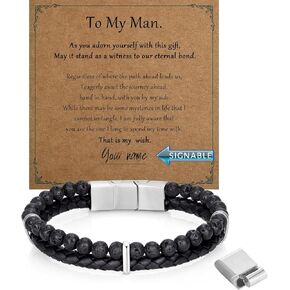 Leather Bracelet for Men Stainless Steel Mens Bracelet Jewelry Gifts for Dad Grandpa Boyfriend Husband Son Brother,To My Man PL-601-TMM-Z1