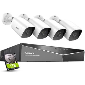 SANNCE 1080P Wired Security Camera System with 1TB Hard Drive, 5-in-1 Hybrid 8CH DVR and 4Pcs Surveillance CCTV Cameras with 100ft Night Vision, IP66 Waterproof, Easy Remote Access, 24/7 Recording