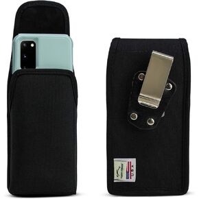 Turtleback Holster Made for Galaxy S20 S21 w/OB Commuter, Vertical Black Nylon Pouch with Heavy Duty Rotating Metal Belt Clip,