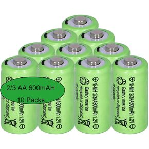 10 Packs 1.2V High Capacity 2/3 AA 600 mAh NIMH Rechargeable Batteries for Garden Solar Lights,Flame Solar Lights,Solar Yard Lights,Solar Crack Lights(They are not AA Standard Size)
