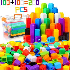 200 Pcs Math Cubes with Storage Container Counting Blocks Linking Cubes Connecting Cubes Math Manipulatives Educational Toy for Kids Age 4-8 Kindergarten STEM Activities Preschool(Blue)