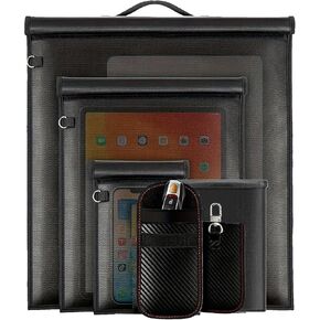 4 Pack Faraday Bags with 2 Key Fobs, Extra Large Faraday Bags for Laptop, Tablet & Phone, Anti-Theft & Anti-Hacking Faraday Key Fob Protector, Fireproof & Waterproof, RFID Signal Blocker Faraday Cage