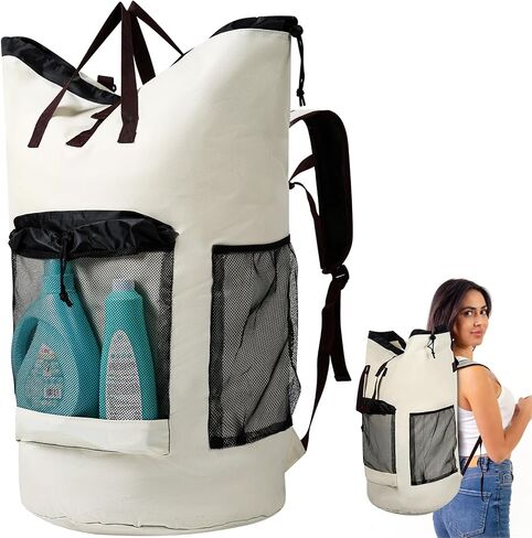 Laundry Backpack Bag,with 3 Pockets,for Dorm, Apartment and Laundromat, Laundry Duffle Bag for Travel,Beach,Camping in Saudi Arabia