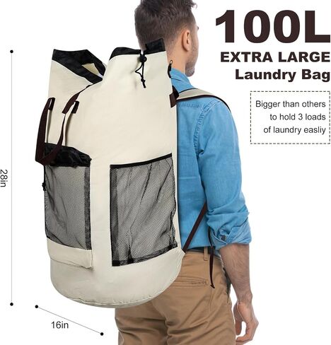 Laundry Backpack Bag,with 3 Pockets,for Dorm, Apartment and Laundromat, Laundry Duffle Bag for Travel,Beach,Camping in Saudi Arabia