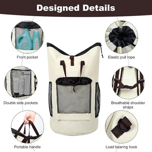 Laundry Backpack Bag,with 3 Pockets,for Dorm, Apartment and Laundromat, Laundry Duffle Bag for Travel,Beach,Camping in Saudi Arabia