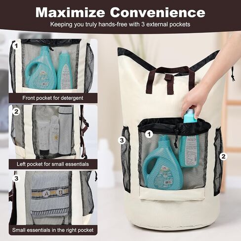 Laundry Backpack Bag,with 3 Pockets,for Dorm, Apartment and Laundromat, Laundry Duffle Bag for Travel,Beach,Camping in Saudi Arabia