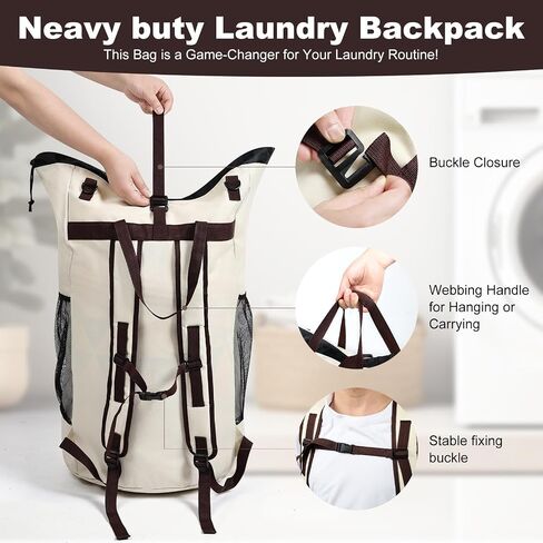 Laundry Backpack Bag,with 3 Pockets,for Dorm, Apartment and Laundromat, Laundry Duffle Bag for Travel,Beach,Camping in Saudi Arabia
