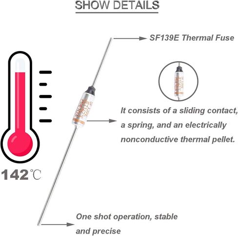 10 pcs SF129E SEFUSE 10A 250V Metal Thermal Cutoffs Thermal Fuse 133 Degree with GT-1 Crimp Terminal Silicone Fiberglass sleeving for Household Electrical appliances in Kuwait
