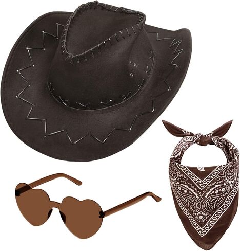 choyaxo Western Cowboy Costume Set Including Cowgirl Hat Heart Shaped Sunglasses and Bandana for Halloween， in Saudi Arabia