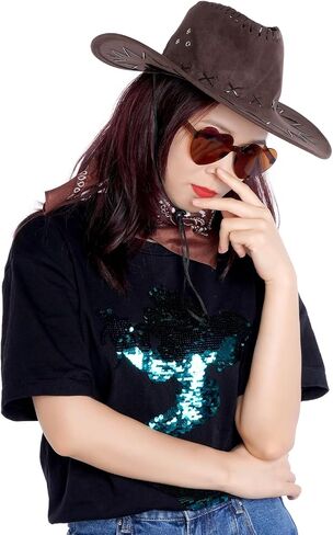 choyaxo Western Cowboy Costume Set Including Cowgirl Hat Heart Shaped Sunglasses and Bandana for Halloween， in Saudi Arabia