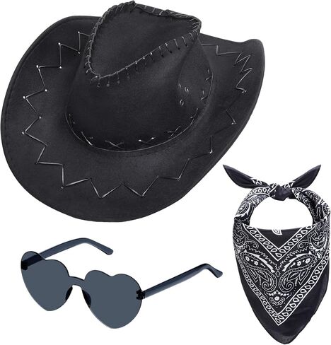 choyaxo Western Cowboy Costume Set Including Cowgirl Hat Heart Shaped Sunglasses and Bandana for Halloween， in Saudi Arabia