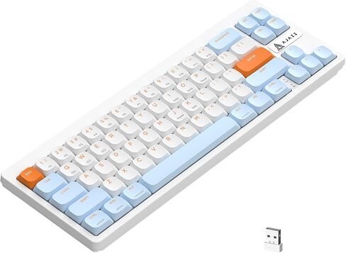 A.JAZZ AKL680 65% Low Profile Wireless Mechanical Keyboard, BT/2.4Ghz Dual Mode 68 Keys Gaming Keyboard with Ultra-Thin Brown Switches for PC/Laptop/Windows/Mac(White/Blue) in Kuwait