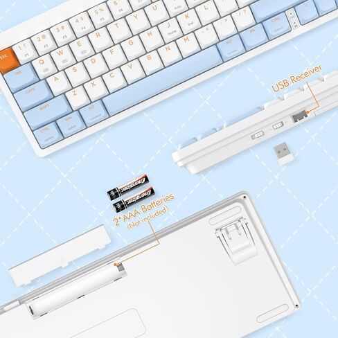 A.JAZZ AKL680 65% Low Profile Wireless Mechanical Keyboard, BT/2.4Ghz Dual Mode 68 Keys Gaming Keyboard with Ultra-Thin Brown Switches for PC/Laptop/Windows/Mac(White/Blue) in Kuwait