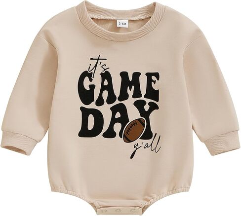 Baby Girl Boy Football Outfit Long Sleeve Game Day Embroidery Crewneck Romper Bodysuit Infant Football Clothes in Saudi Arabia
