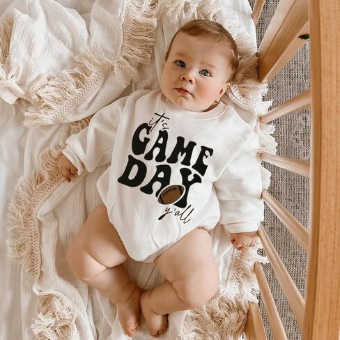Baby Girl Boy Football Outfit Long Sleeve Game Day Embroidery Crewneck Romper Bodysuit Infant Football Clothes in Saudi Arabia