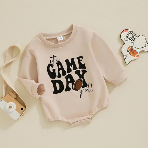 Baby Girl Boy Football Outfit Long Sleeve Game Day Embroidery Crewneck Romper Bodysuit Infant Football Clothes in Saudi Arabia
