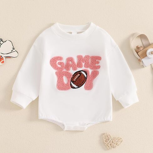 Baby Girl Boy Football Outfit Long Sleeve Game Day Embroidery Crewneck Romper Bodysuit Infant Football Clothes in Saudi Arabia