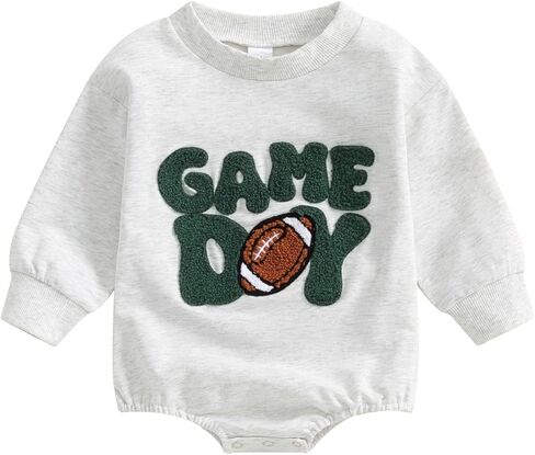 Baby Girl Boy Football Outfit Long Sleeve Game Day Embroidery Crewneck Romper Bodysuit Infant Football Clothes in Kuwait