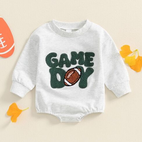 Baby Girl Boy Football Outfit Long Sleeve Game Day Embroidery Crewneck Romper Bodysuit Infant Football Clothes in Kuwait