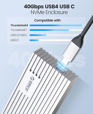 ORICO NVMe SSD Enclosure 40Gbps M.2 to USB-C Adapter for NVMe M-Key 4TB SSD 2280, Aluminum M2 External SSD Case, Compatible with Thunderbolt 3/4 USB3.2/3.1/3.0/Type C -M234-GY-V1 in Saudi Arabia