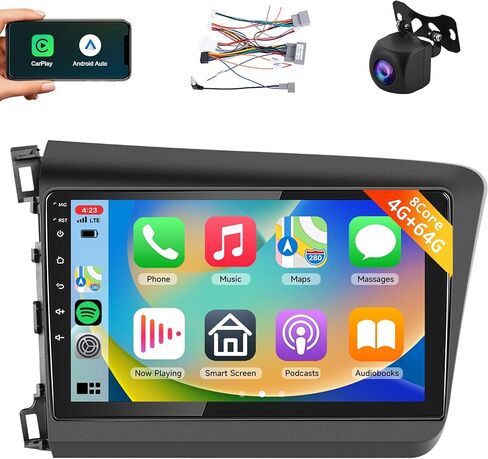 8Core 4+64G Car Stereo for Honda Civic 2012-2015 Wireless Carplay Android Auto,9 inch 1280 * 720P IPS Touch Screen Radio, Android/GPS/WiFi/32band DSP Audio/Bluetooth/SWC/Backup Camera in Saudi Arabia