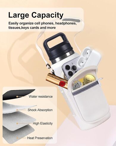 Water Bottle Holder with Strap for YETI 30 oz Tumbler, Water Bottle Carrier Sling Bag with Phone Pocket, Gym Bottle Accessories, Water Bottle Sleeve Bag for Walking Hiking Travel-White in Saudi Arabia