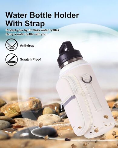 Water Bottle Holder with Strap for YETI 30 oz Tumbler, Water Bottle Carrier Sling Bag with Phone Pocket, Gym Bottle Accessories, Water Bottle Sleeve Bag for Walking Hiking Travel-White in Saudi Arabia