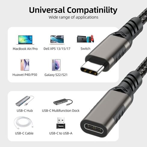 USB C Extension Cable 6.6FT 2Pack, 10Gbps USB C Extender USB C 3.2 Type C Male to Female Cord, 100W Fast Charging Data Transfer Compatible for Mac-Book i-Pad Laptop i-Phone 15 Magsage Charger in Saudi Arabia