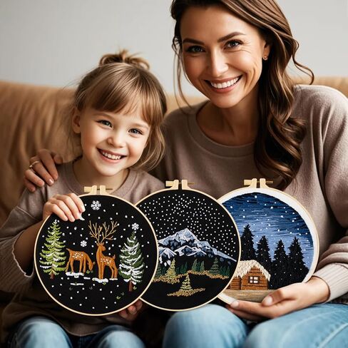 مجموعة أدوات تدريب غرز التطريز للمبتدئين، مجموعة أدوات تطريز سهلة للبالغين المبتدئين، مجموعة تدريب مهارات التطريز لتعلم 37 غرزة مختلفة، 3 حلقات تطريز، 3 أنماط قماش مطرزة in Kuwait