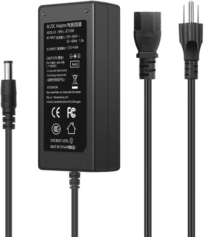 محول إمداد طاقة 12 فولت 6 أمبير، محول طاقة 72 وات 100-240 فولت 50-60 هرتز تيار متردد إلى تيار مستمر 12 فولت 6 أمبير، محول إمداد طاقة، 5.5 مم × 2.5 مم قابس مخرج تيار مستمر in Kuwait