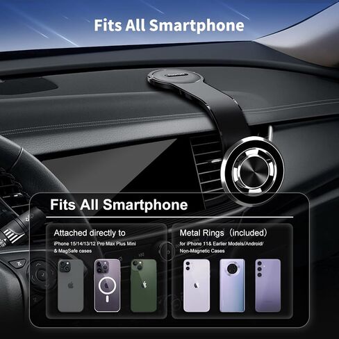 Magnetic Phone Holder for car, Magnetic car Mount, for MagSafe Car Mount, Compatible with iPhone for Dashboard & Windshield, Powerful Magnets & Suction Car Phone Holder, Mag Safe Accessories in Saudi Arabia