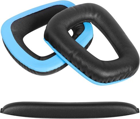 مجموعات أغطية عصابة الرأس متوافقة مع سماعات الرأس Logitech G35، G430، G930، F454، وسادات الأذن الجلدية البديلة (نظام الألوان الأسود والأزرق) in Kuwait
