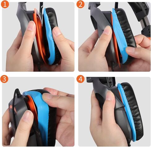 مجموعات أغطية عصابة الرأس متوافقة مع سماعات الرأس Logitech G35، G430، G930، F454، وسادات الأذن الجلدية البديلة (نظام الألوان الأسود والأزرق) in Kuwait