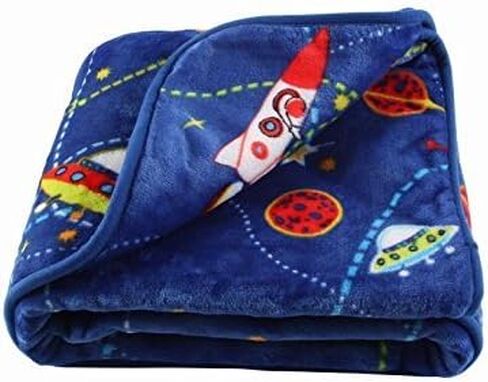LittleBees Newborn Toddler Soft Quality Stroller Baby Throw Blanket 39 Inch for Baby Shower (Blue Rocket) Outer Space Theme in Saudi Arabia