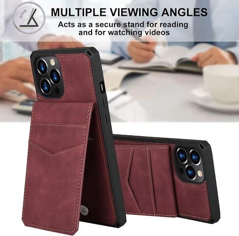 iCoverCase for iPhone 12/12 Pro Wallet Case with Card Holder [RFID Blocking] Premium PU Leather Kickstand Magnetic Clasp Shockproof Card Slots Case with Wrist Strap (Wine Red) in Saudi Arabia