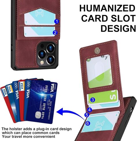 iCoverCase for iPhone 12/12 Pro Wallet Case with Card Holder [RFID Blocking] Premium PU Leather Kickstand Magnetic Clasp Shockproof Card Slots Case with Wrist Strap (Wine Red) in Saudi Arabia