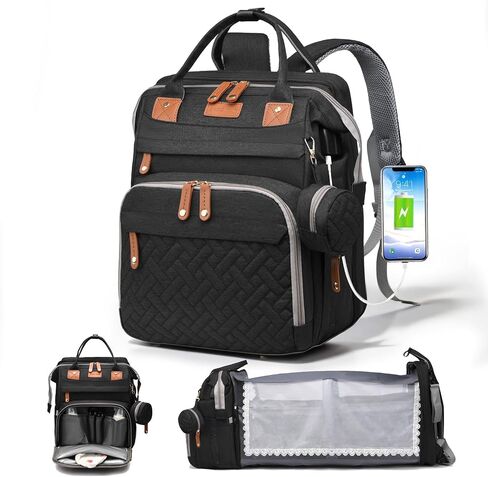 Diaper Bag Backpack with Changing Station, Waterproof for Travel, RGB | Foldable Changing Station with Portable Crib for Easy Diaper Changes, Travel, Hospital Visits and Daily Outings in Saudi Arabia