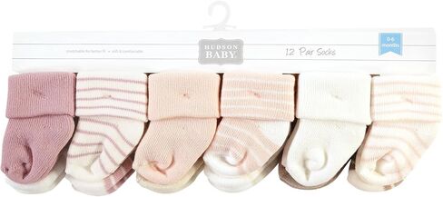 Hudson Baby Unisex Baby Cotton Rich Newborn and Terry Socks, Beige Stripe 12 Pack, 6-12 Months in Kuwait