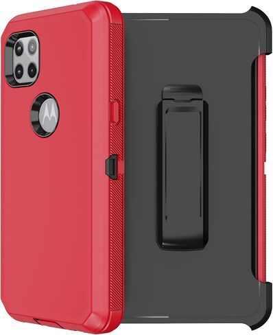 حافظة لهاتف Motorola One 5G Ace، حافظة Moto One 5G Ace، مع حافظة بمشبك حزام، 2 × واقي شاشة، غطاء حماية مقاوم للصدمات لكامل الجسم من الدرجة العسكرية لهاتف Motorola Moto One 5G Ace (أحمر) in Kuwait
