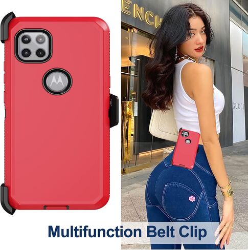 حافظة لهاتف Motorola One 5G Ace، حافظة Moto One 5G Ace، مع حافظة بمشبك حزام، 2 × واقي شاشة، غطاء حماية مقاوم للصدمات لكامل الجسم من الدرجة العسكرية لهاتف Motorola Moto One 5G Ace (أحمر) in Kuwait