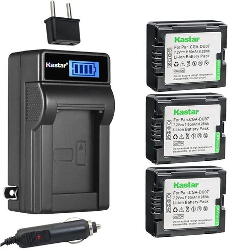 Kastar 3-Pack CGA-DU07 Battery and LCD AC Charger Compatible with Panasonic CGA-DU06, CGR-DU06, CGA-DU07, CGR-DU07, CGA-DU12, CGR-DU12, CGA-DU14, CGR-DU14, CGA-DU21, CGR-DU21, VW-VBD210, VDR-D210 in Saudi Arabia