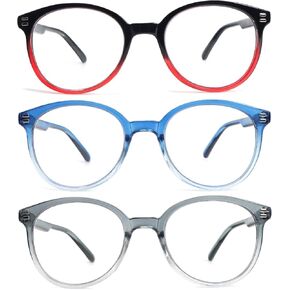 KoKoBin 3 Pack Retro Round Reading Glasses for Women，Blue Light Blocking Comfortable Readers With Spring Hinges