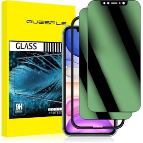 [2 Pack] Green Privacy Screen Protector for iPhone 11/iPhone XR 6.1 inch, Cool Colorful Anti Spy Full Coverage Tempered Glass with Installation Frame Anti-peeping