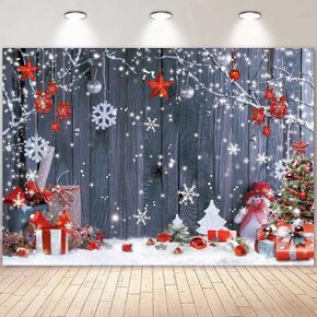 10X8FT Christmas Wood Wall Photography Banner Backdrop Winter Holiday Snowflake Xmas Tree Wood Floor Background Party Supplies Decor Photoshoot Studio Booth Props