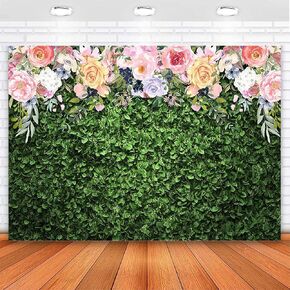 Avezano Flower Grass Photography Backdrop Green Spring Grass Lawn Party Background Floral Grass Birthday Baby Shower Miss to Mrs Wedding Bridal Shower Backdrops Cake Table Decorations, 7x5