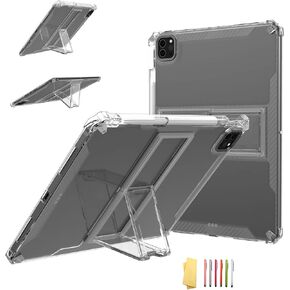 Clear Stand Case for iPad Air 11" M2 (2024),iPad Air 6th Gen & iPad Air 5th/4th Generation 10.9" (2022/2020) with Pencil Holder Kickstand Transparent Soft TPU Back Cover for iPad Air 5/Air 4