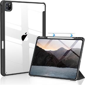 Kenke New iPad Pro 12.9 Inch Case with Pencil Holder 6th/5th/4th Gen 2022/2021/2020, Slim Smart Protective Cover Support 2nd Gen Pencil Charging Acrylic Hard PC Transparent Back Shell (Mist Blue)