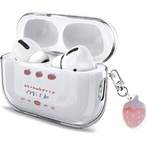 for Cute Airpods Pro 2 Case 2022 / Airpods Pro 2019 with Keychain Carabiner, Clear Airpods Pro 2nd Case Cartoon Anime Pattern Soft Cover with an Ornaments for Kids Girls Women (Strawberry)