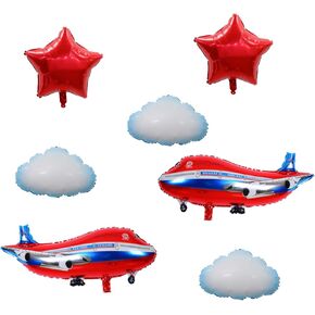 4 Pcs Large Red Airplane Helicopter Plane Foil Balloon Aviator Adventure Themed Birthday Party Decorations(37x31inch)