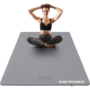 Large Yoga Mat with Carrying Straps, 10'x6'/9'x6'/8'x6'/7'x5'/6'x4' (8MM) Thick Yoga Mat, Wear-Resistant and Anti-slip Gym Mat Ideal for Home Yoga, Pilates, Fitness, Extra Thick Yoga Mats for Barefoot Use